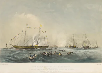 El embarque del príncipe Federico Guillermo IV de Prusia (1795-1861) y su esposa Isabel de Baviera (1801-1873) a bordo del buque Victoria and Albert, en Gravesend, Inglaterra, el 2 de febrero.