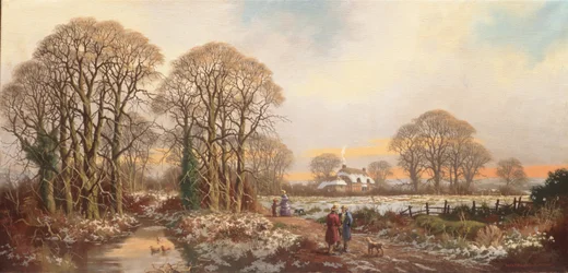 A Rustic Lane at Yuletide (óleo sobre lienzo)