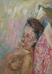 Desnudo femenino sobre almohada