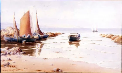 Descargando la pesca (posiblemente Cemaes Bay, Anglessey)