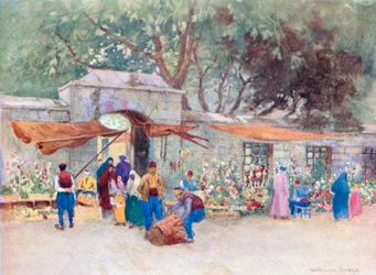A Flower-Market, Scutari (litografía en color)