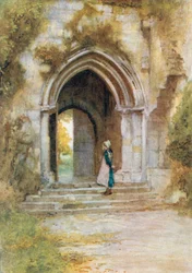Abadía de Beaulieu: Puerta de la iglesia abacial (litografía en color)