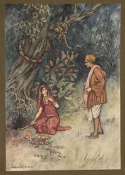Lámina 14: "Esposo, toma toda esta gran cantidad de oro y estas piedras preciosas", de Folk-Tales of Bengal ... Con 32 ilustraciones en color de Warwick Goble (Edición de lujo)