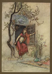 Lámina 7: "La niña del Muro-Amirah". Cuentos populares de Bengala... Con 32 ilustraciones en color de Warwick Goble (Edición de lujo)