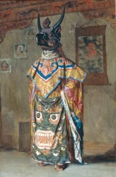 Lama en traje festivo en el Monasterio Pemyonchi en Sikkim