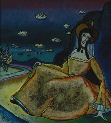 Dama en vestido dorado, 1917