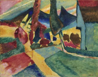 Paisaje con dos álamos