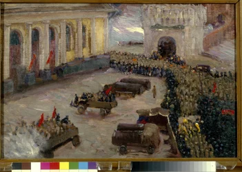La revolution russe de fevrier 1917 a Moscou. (La revolución de febrero en Moscú). Peinture de Vasili Nikitich Meshkov (Vassili Mechkov) (1868-1946)