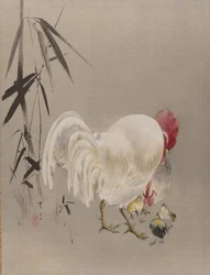 Gallo y gallina con pollitos, ca. 1887