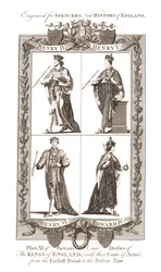Retratos y vestidos de los reyes de Inglaterra con escudos de armas, 1784