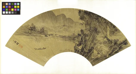 Paisaje con lago, puente y pescador, siglo XVI