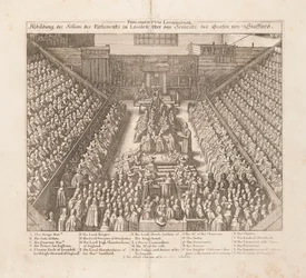 Representación de la sesión del Parlamento de Londres sobre la sentencia del Conde de Stafford, ca. 1642
