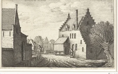 Calle de la aldea en Hemsen cerca de Mechelen Vistas de ciudades europeas (título de la serie)