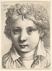 Cabeza de una joven con tocado de joyas, ca. 1645