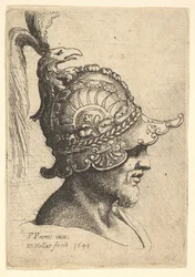 Cabeza con casco con cresta de cabeza de pájaro, 1645