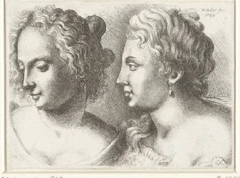 Cabezas de dos mujeres jóvenes Varie figurae et probae (título de la serie) Caricaturas, cabezas y deformidades después de Leonardo da Vinci (título de la serie)