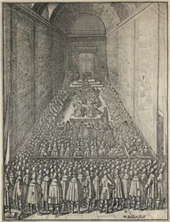 Interior de la Cámara de los Lores en sesión, Palacio de Westminster, Londres, c. 1650