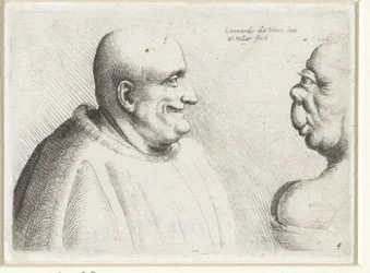 Cabezas de un gran hombre calvo y una mujer grotesca Varie figurae et probae (título de la serie) Caricaturas, cabezas y deformidades después de Leonardo da Vinci (título de la serie)