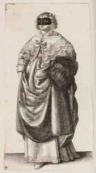 Mujer con máscara y manguito