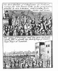 El Arzobispo de St Andrews predicando en Escocia; levantamiento de aprendices y marineros en Lambeth Palace