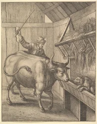 El perro en el pesebre de la ilustración a las Fábulas de Esopo de John Ogilby, 1666