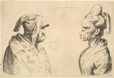 Dos cabezas deformadas enfrentadas, 1625-77