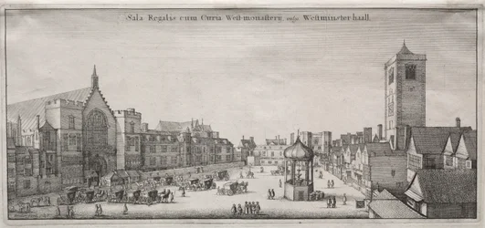 Vista de Londres: New Palace Yard con Westminster Hall y la Casa del Reloj