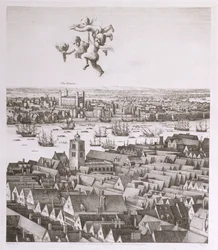 Vista de Londres, publicada en 1647 (copia facsímil) (detalle)