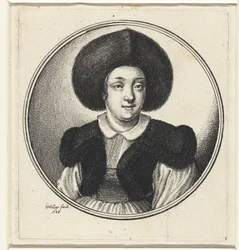 Mujer con sombrero de piel Bustos femeninos en marcos redondos (título de la serie)