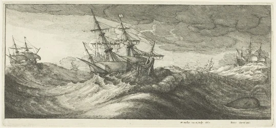 Buques de Guerra y una Ballena Eruptando