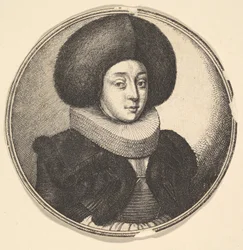 Mujer con gran sombrero de piel circular y gorguera de encaje, 1645