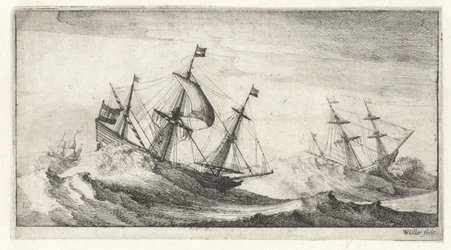 Barcos de vela en una tormenta de mar Paisajes marinos (título de la serie)