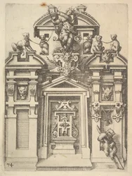 Diseño para una Estructura Arquitectónica con un Tema de Caza, Placa 74 del Ar... de Dietterlin, 1598