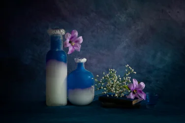 Naturaleza muerta en azul sereno