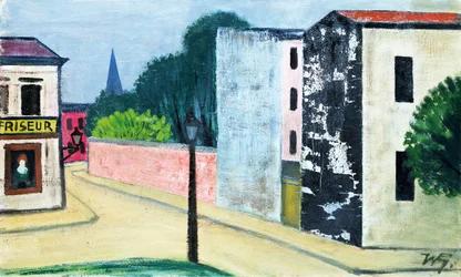Calle con peluquería (técnica mixta)