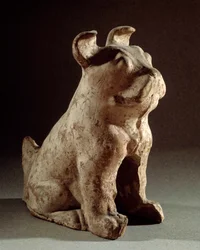 Arte chino: moloso de terracota. Estatuilla funeraria del período Han (206 a.C.-220 d.C.). París, Museo Cernuschi