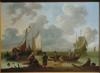 Barcos descargando en la playa