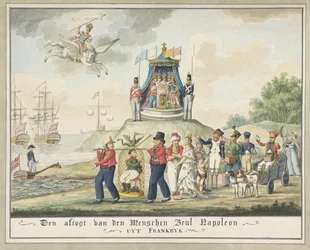 El exilio de Napoleón a Elba, 1814 Den aftogt van den Menschen Verdugo Napoleón de Francia (título sobre objeto)