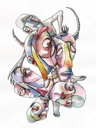 Rostros entrelazados y surrealistas