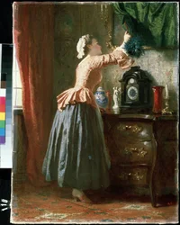 ""La femme de chambre"" (una criada) Peinture de Wilhelm August Amberg (1822-1899) Museo de Arte Mikhail Kroshitsky, Sebastopol (Sebastopol) Ucrania