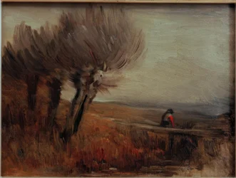 Paisaje llano con tres sauces