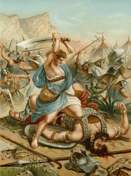 David mata a Goliat (litografía en color)