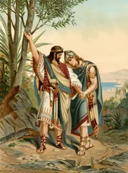 La amistad de Jonathan y David (litografía en color)