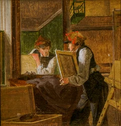 Borrador para Un joven artista [Ditlev Blunck] examinando un boceto en un espejo