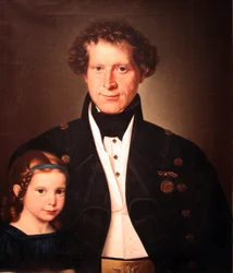 El maestro fundidor Ferdinand Zimmermann con su hija Marie}