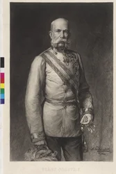 Francisco José I con uniforme de gala de mariscal de campo, el sombrero de gala en el rastrillo