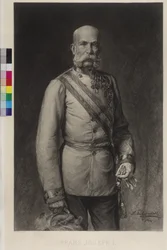 Francisco José I con uniforme de gala de mariscal de campo, el sombrero de gala en el rastrillo