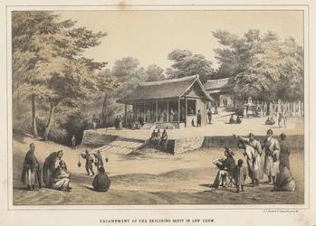 Campamento del grupo explorador en Lew Chew, 1855