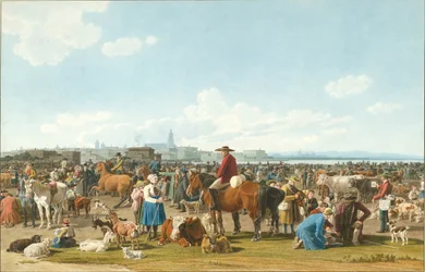 Mercado de ganado cerca de Génova, 1820