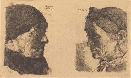 Retrato de una anciana campesina, de perfil a la derecha, y campesina con los ojos cerrados